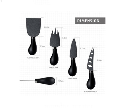 Black Color - Cheese Knife Set of 4 – Non-Stick Coated