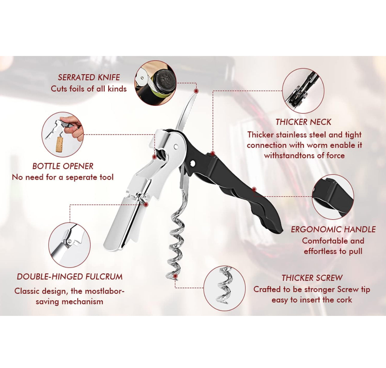 Professional Waiter Corkscrew Wine Opener – Heavy-Duty Stainless Steel Wine Key