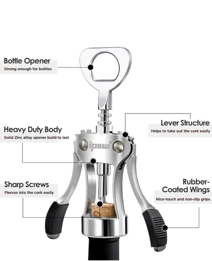 Zinc Alloy Wine Opener – Wing Corkscrew for Easy and Reliable Wine Opening