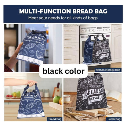 Large Black Reusable Bread Bag with Double Lock Fresh Technology