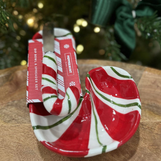 Holly and Moss Candy Cane Shape Dip/Spread Bowl with Spreading Knife